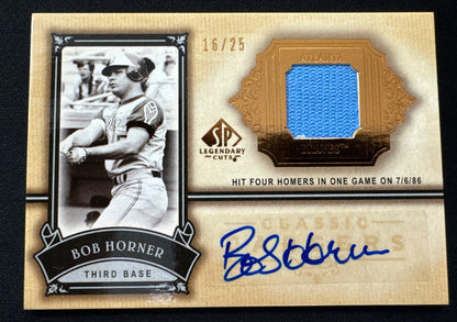 BOB HORNER 2005 SP LEGENDARY CUTS /25 CLASSIC CAREERS  WORN JERSEY PATCH RELIC