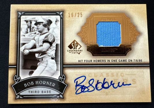 BOB HORNER 2005 SP LEGENDARY CUTS /25 CLASSIC CAREERS  WORN JERSEY PATCH RELIC
