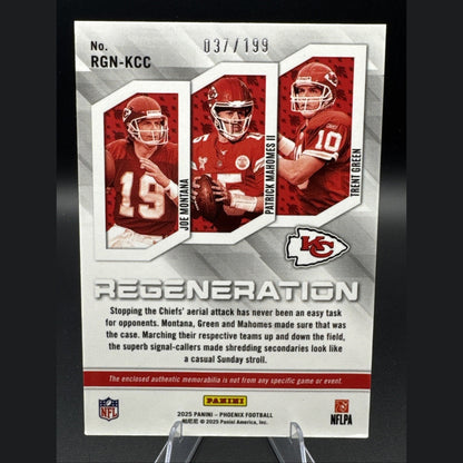 2025 Phoenix Regeneration Blue Prizm Triple Patch Montana, Mahomes & Green /199