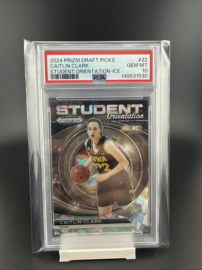 Super Star Caitlin Clark Panini Prizm Draft Card (Student Orientation) Gem MT 10