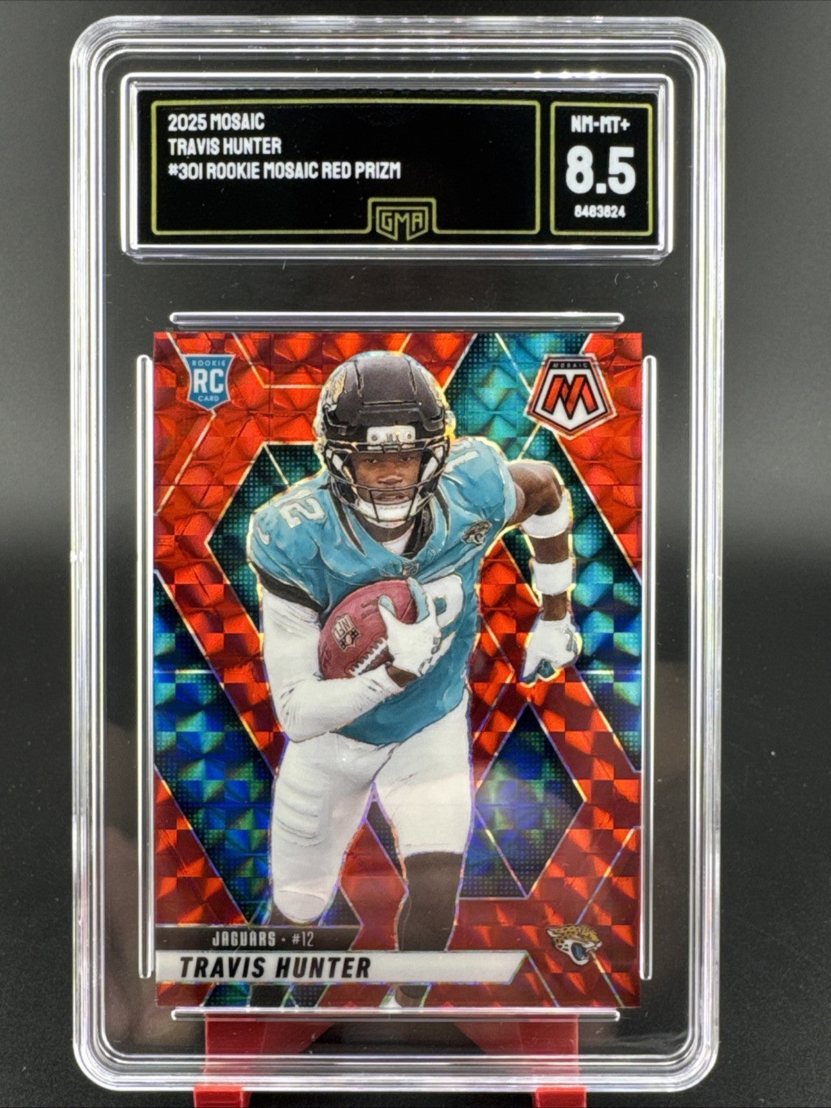 2025 Panini Mosaic - Rookies Travis Hunter #301 Red Mosaic Prizm (RC) GMA 8.5