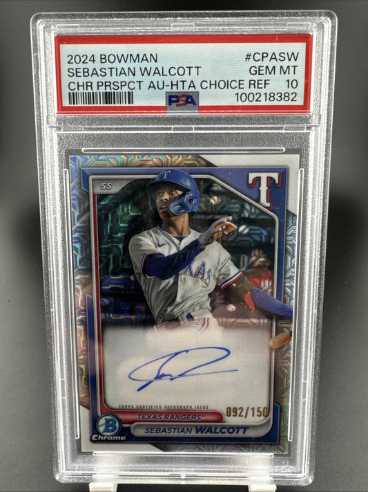 2024 Bowman Sebastian Walcott CHR Prospect Auto HTA /150 Choice Refractor PSA 10