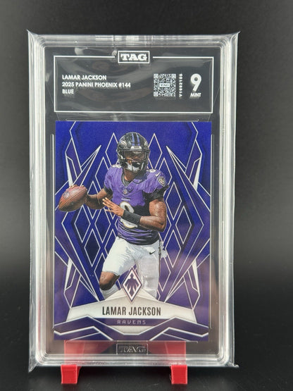 2025 Panini Phoenix - Lamar Jackson #144 Blue /50 TAG 9