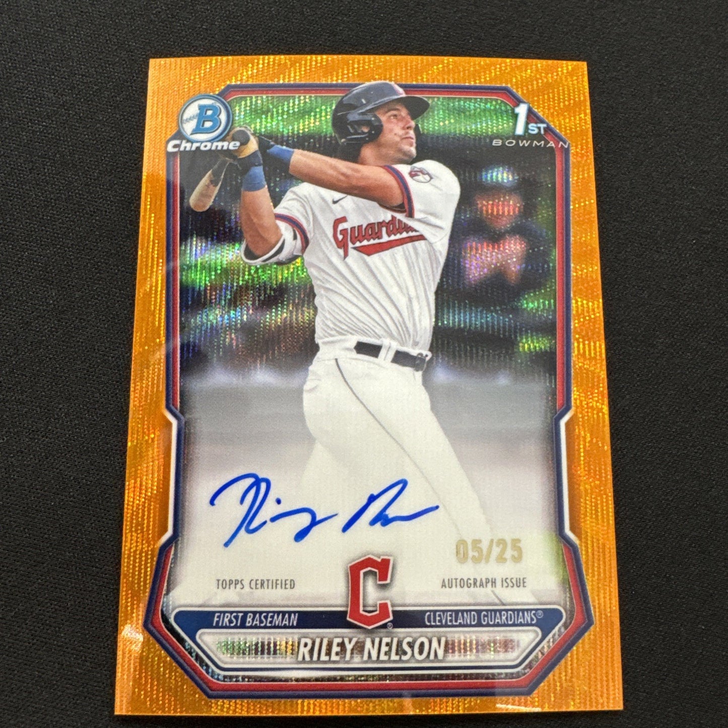 2026 Bowman Riley Nelson Chrome Auto Orange Wave Refractor /25 1st Prospect