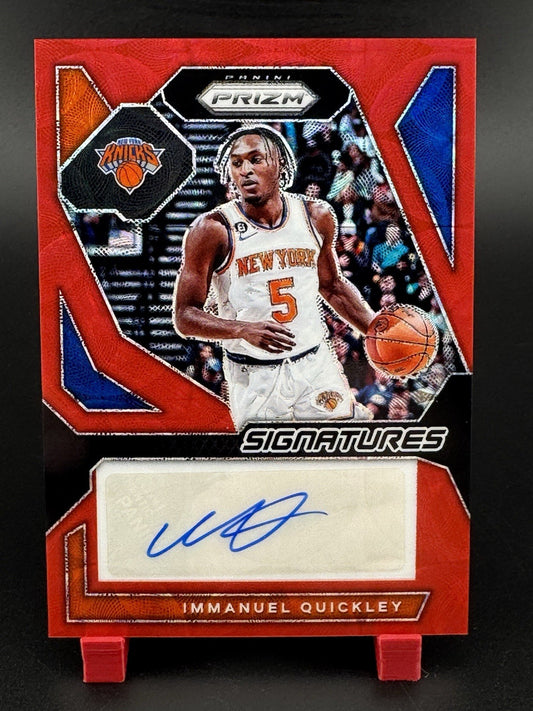 2023-24 Panini Prizm  Signatures Immanuel Quickley #SIG-IMM Red Prizm 62/99 (AU)