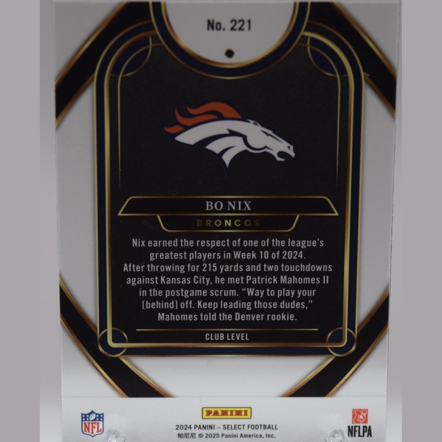 2024 Panini Select Club #221 Bo Nix Denver Broncos RC