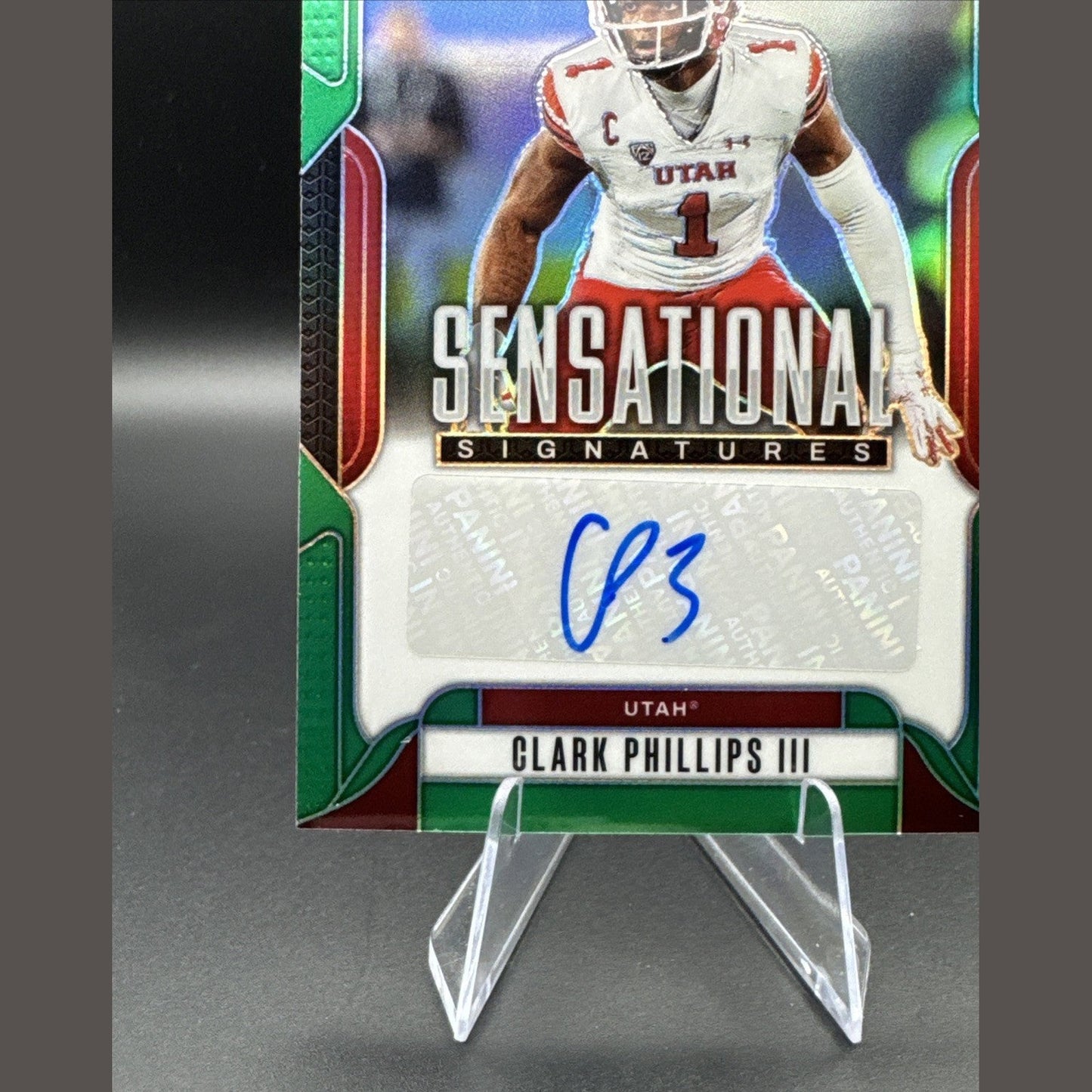 2025 Prizm Draft Picks Football Clark Phillips Sen. Signatures Green SS-CPS