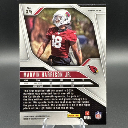 Marvin Harrison Jr. 2024 Prizm Orange Lazer Laser Rookie RC #375 Cardinals