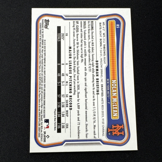 Nolan McLean 2026 Bowman Chrome RED ROOKIE LOGO Refractor RC #85 Mets