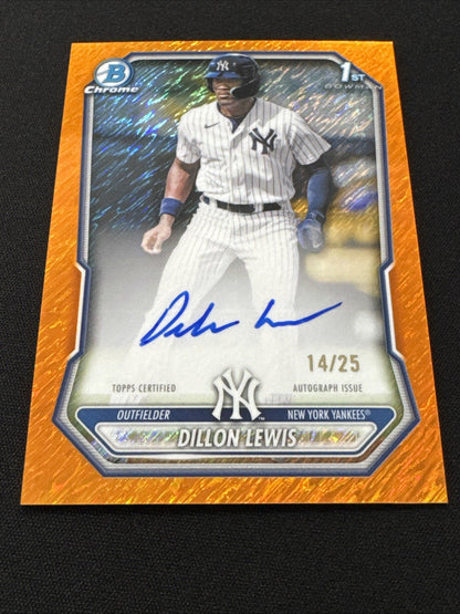2026 Bowman Chrome Dillon Lewis Orange Shimmer Refractor Auto /25 SSP RC