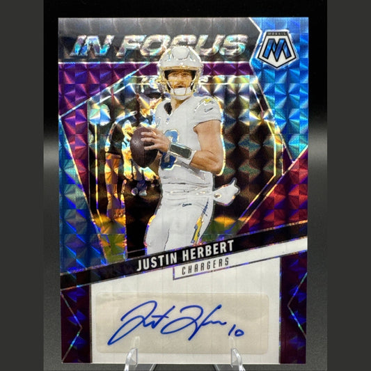 2025 Justin Herbert Purple & Blue /49 Panini Mosaic In Focus Signature #IFS-JHT