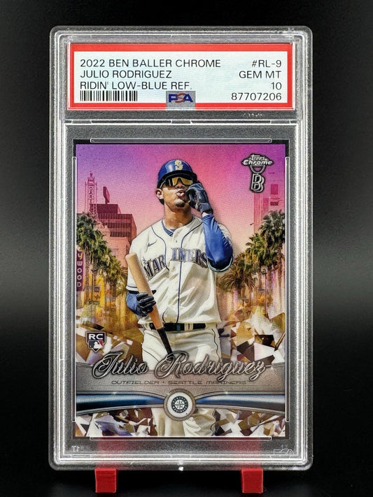 2022 Ben Baller JULIO RODRIGUEZ Rookie Ridin' Low Blue Refractor 28/75 PSA 10 RC