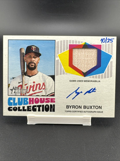 Byron Buxton 2026 Topps Heritage Clubhouse Collection Relic On Card Auto # 10/25