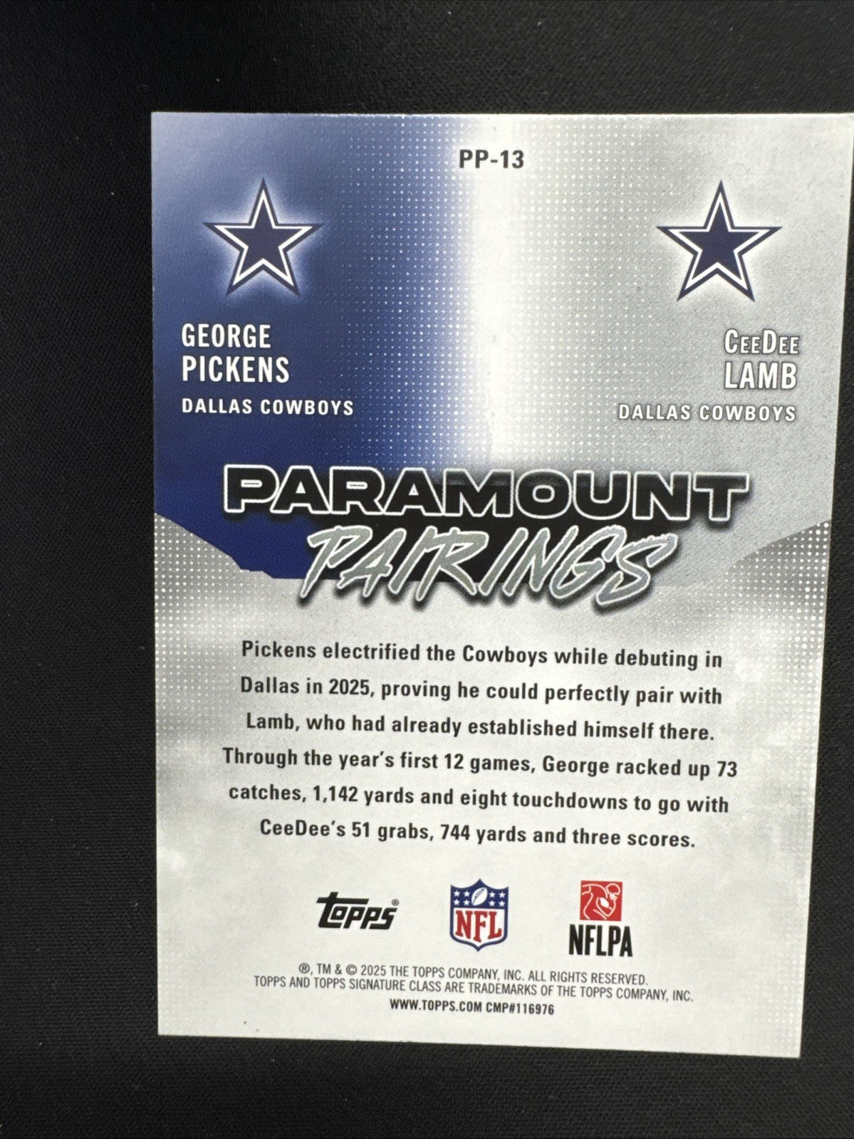2025 Topps Signature Paramount Pairings George Pickens CeeDee Lamb #PP13 Cowboys