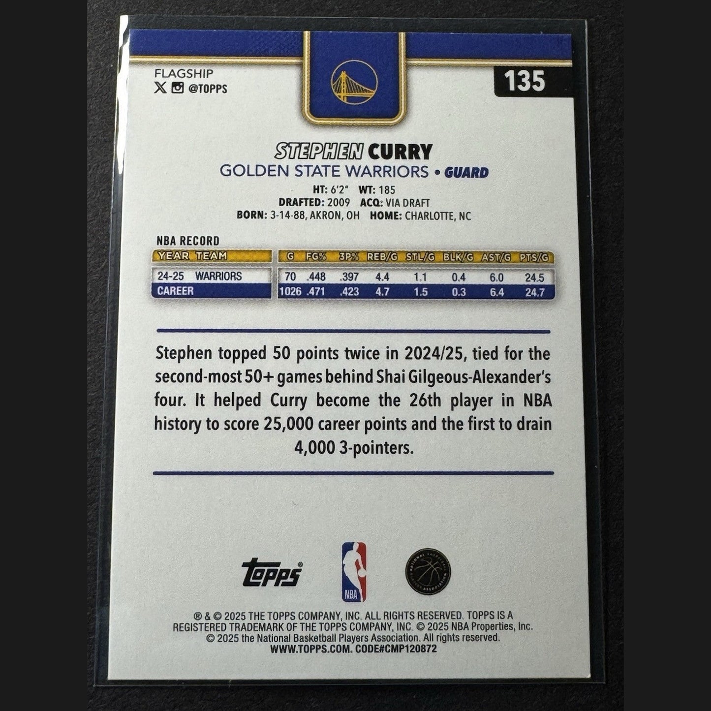 Stephen Steph Curry 2025-26 Topps Flagship Sand Glitter Golden State Warriors