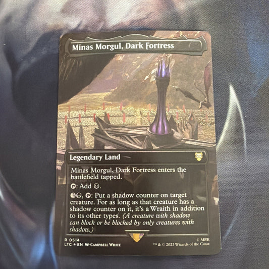 MTG Minas Morgul, Dark Fortress (Borderless) (Surge Foil) - Commander (LTC) NM
