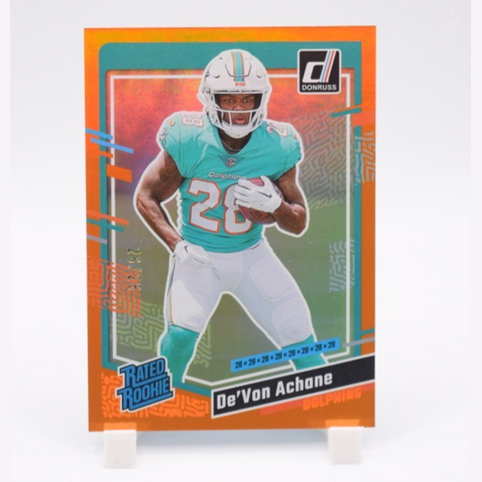 2023 Donruss De'Von Achane Orange Holo Stat line Rated Rookie 26/28 #365 Miami