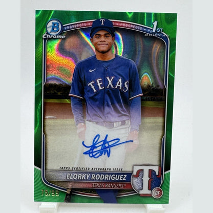 2025 Bowman Chrome Prospect Auto Green Lava ELORKY RODRIGUEZ 98/99 RANGERS 🔥