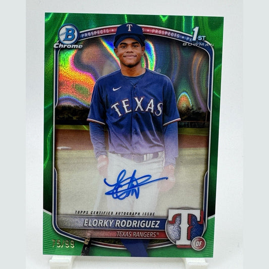 2025 Bowman Chrome Prospect Auto Green Lava ELORKY RODRIGUEZ 98/99 RANGERS 🔥