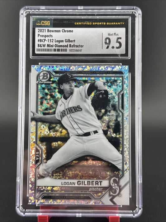 2021 Bowman Chrome Prospects Logan Gilbert B&W Mini Diamond Refractor CSG 9.5