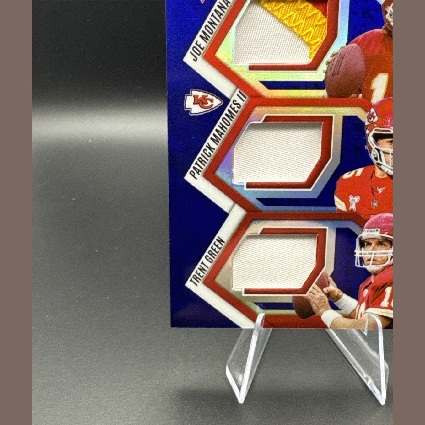 2025 Phoenix Regeneration Blue Prizm Triple Patch Montana, Mahomes & Green /199