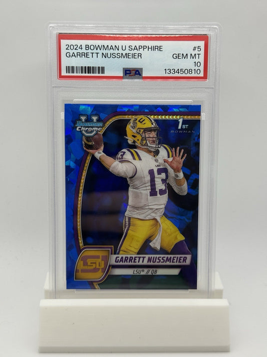 Garrett Nussmeier 2024 Bowman University Sapphire 1st #5 PSA 10 LSU NFL Draft