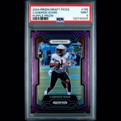 2024 Prizm Draft Picks Cam Ward Purple Prizm #'d 48/75 Rated Prospect #199 PSA 9
