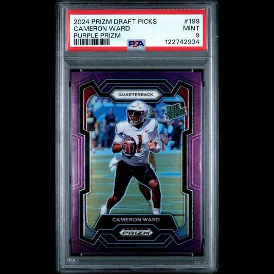 2024 Prizm Draft Picks Cam Ward Purple Prizm #'d 48/75 Rated Prospect #199 PSA 9
