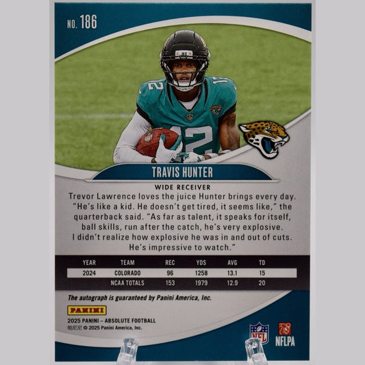 2025 Panini Absolute Signature Rookies Travis Hunter RC 186 Autograph SP Jaguars