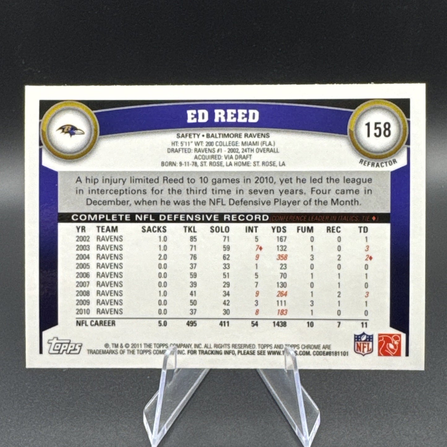 2011 Topps Chrome - Ed Reed #158 Refractor