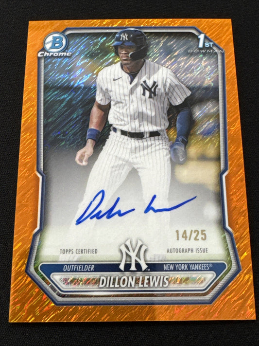 2026 Bowman Chrome Dillon Lewis Orange Shimmer Refractor Auto /25 SSP RC