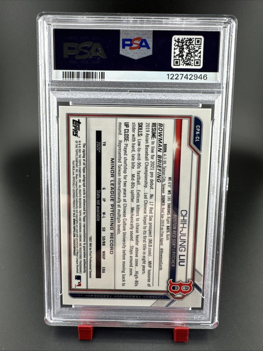 2021 Bowman Chrome Chin-Jung Liu 11/25 Auto Orange Shimmer PSA 10