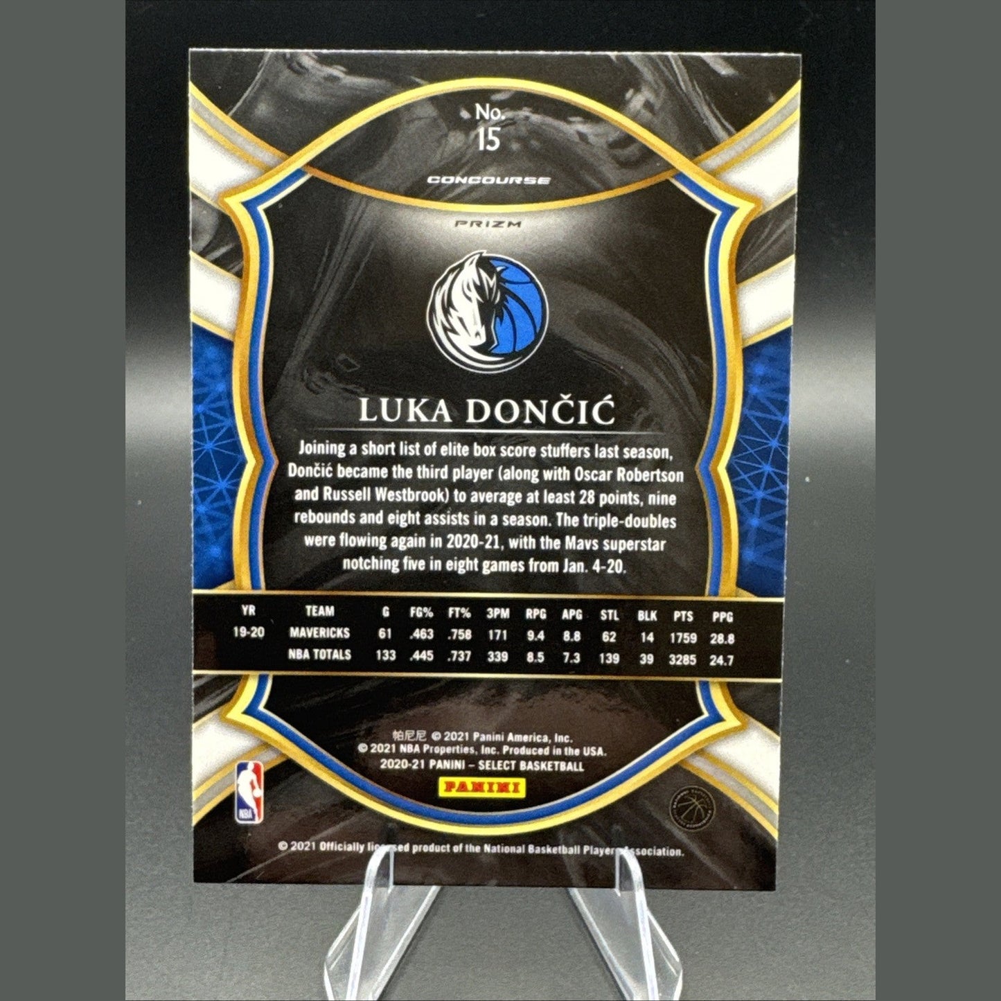 Luka Doncic  2020-21 Select Tri Color Shimmer Prizm  #15 Concourse