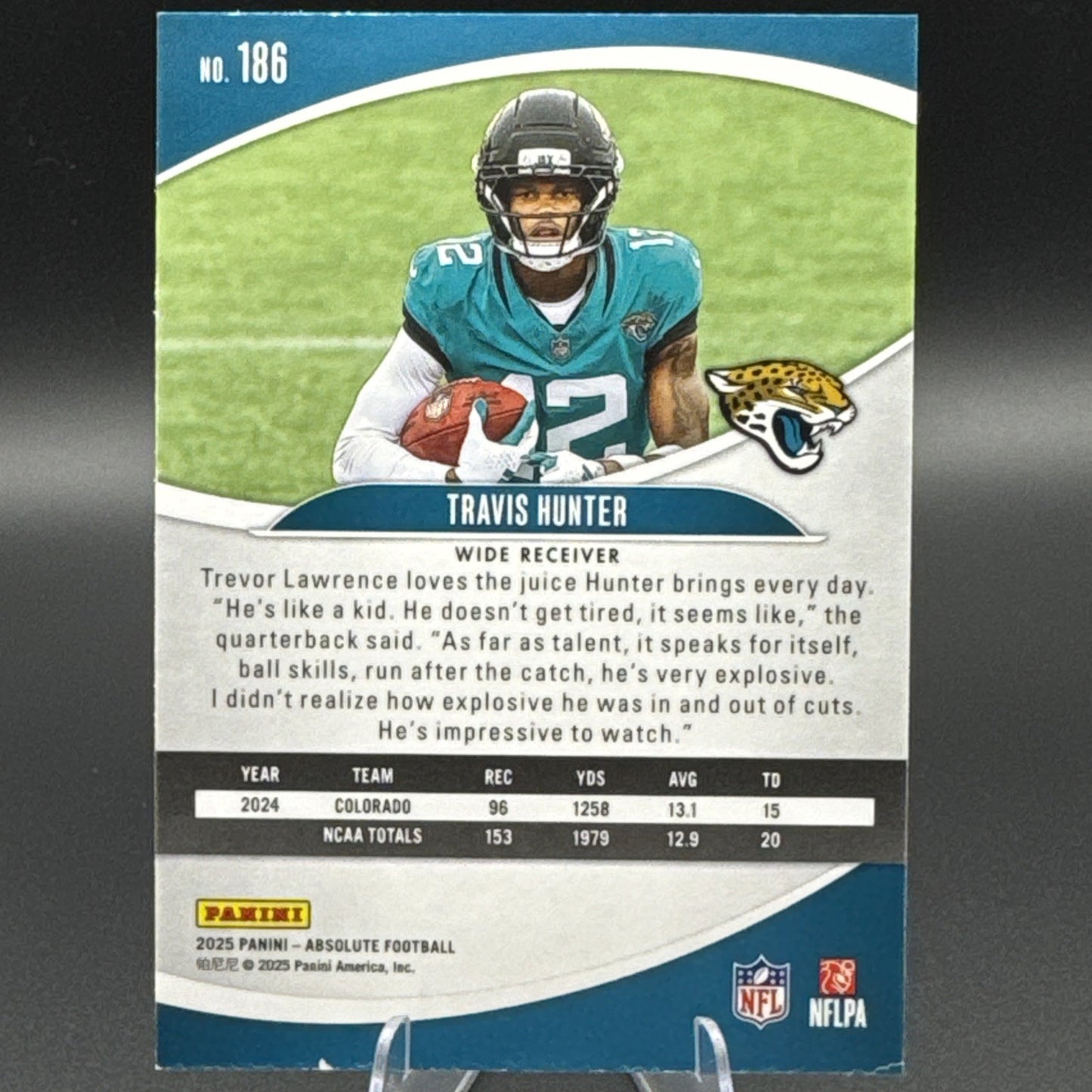 Travis Hunter Rookie RC 2025 Absolute Football Card #186 Jacksonville Jaguars