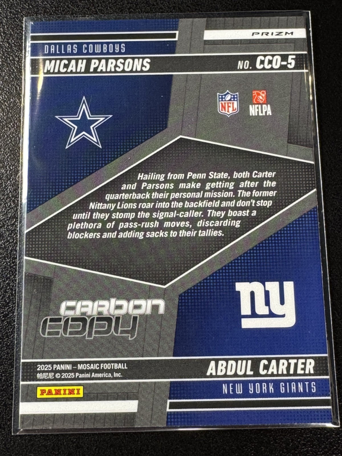 2025 Mosaic Abdul Carter Micah Parsons Carbon Copy Mosaic Prizm CCO-5