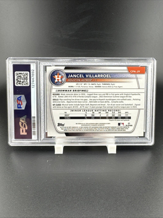 2025 Bowman Chrome Jancel Villarroel 4/25 CHR Pros Auto Orange Wave PSA 9