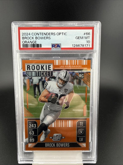 2024 Panini Contenders Optic Rookie Ticket Brock Bowers Orange 72/75 PSA 10
