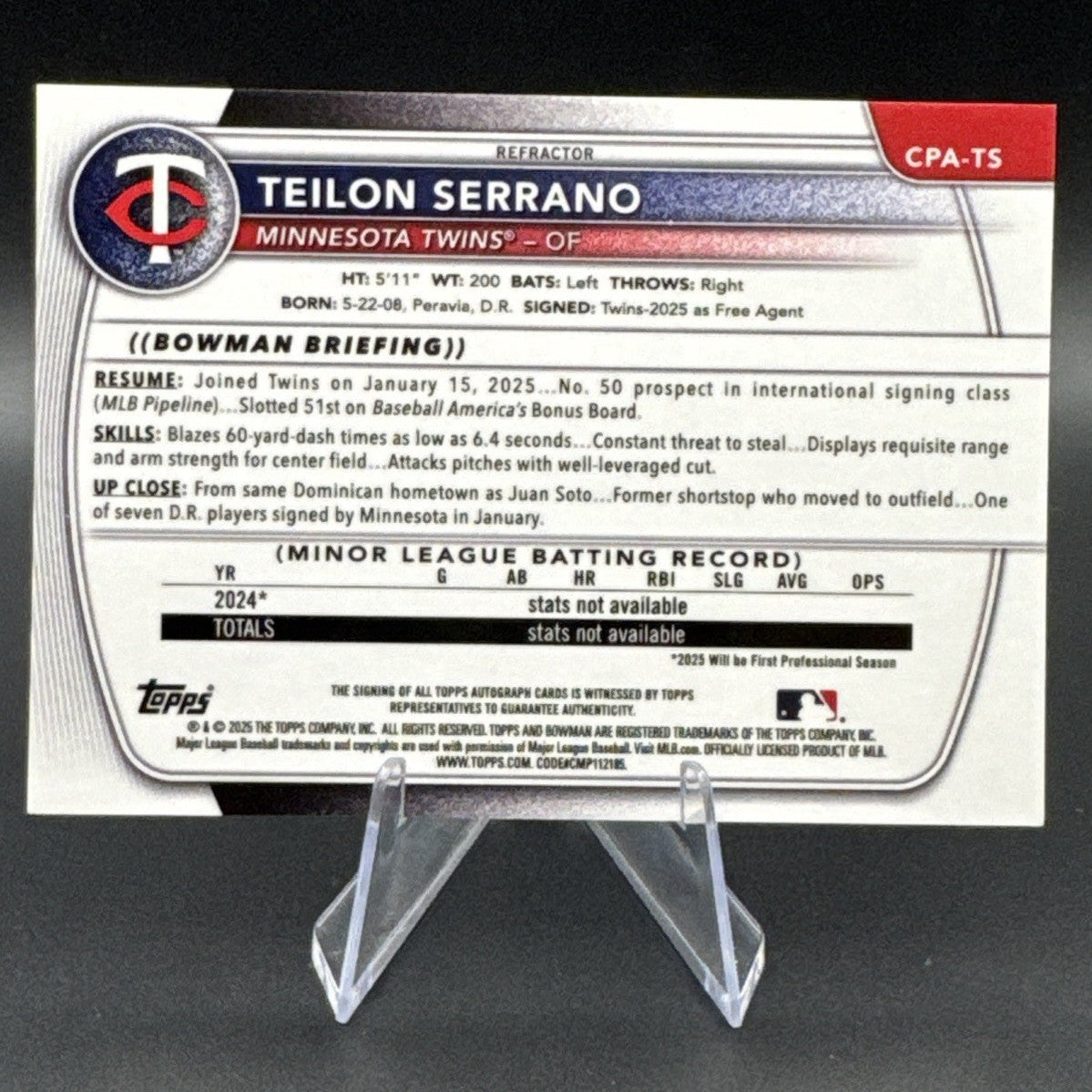 2025 Bowman Chrome Teilon Serrano Autograph 1st Prospect 351/499 #CPS-TS