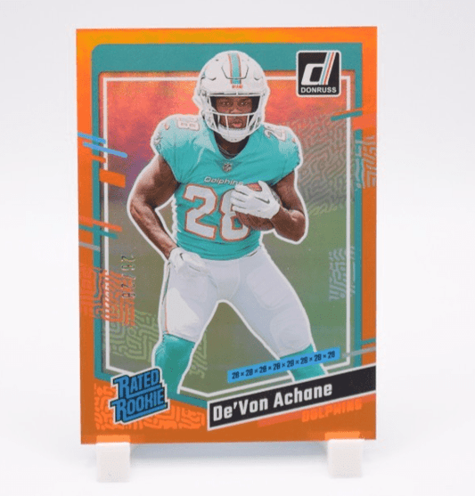 2023 Donruss De'Von Achane Orange Holo Stat line Rated Rookie 26/28 #365 Miami
