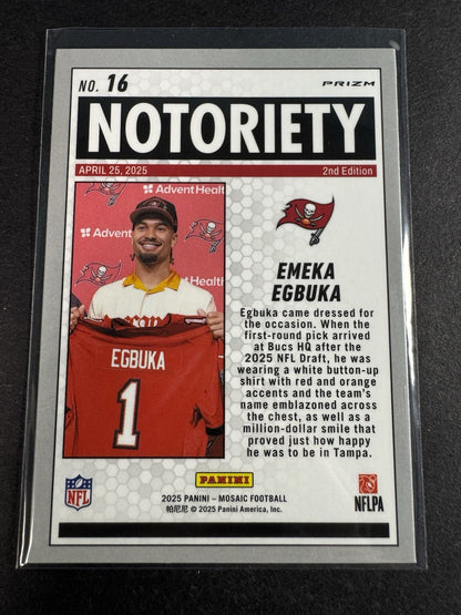 2025 Mosaic Emeka Egbuka (RC) Orange Fluorescent Prizm Notoriety # 16