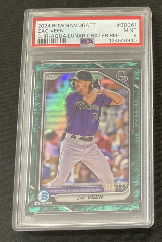 2024 Bowman Draft Zac Veen Aqua Lunar Crater Refractor /125 #BDC-61 Rockies 🔥