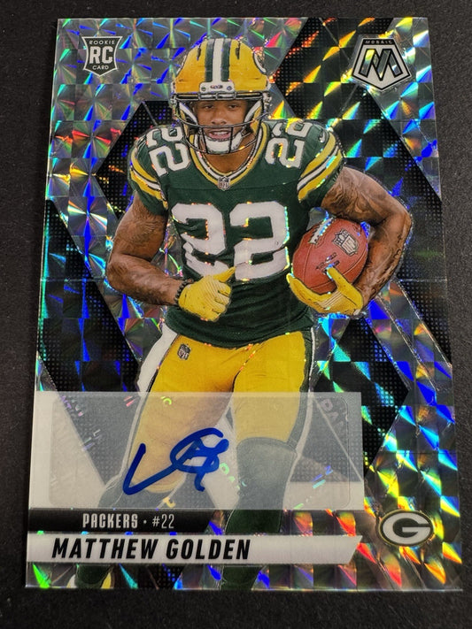 2025 Mosaic Matthew Golden Silver Mosaic Prizm Auto RC #323 Green Bay Packers