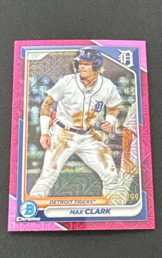 2024 Bowman Chrome Max Clark Mojo Pink Fuchi Refractor /299 SP Detroit Tigers