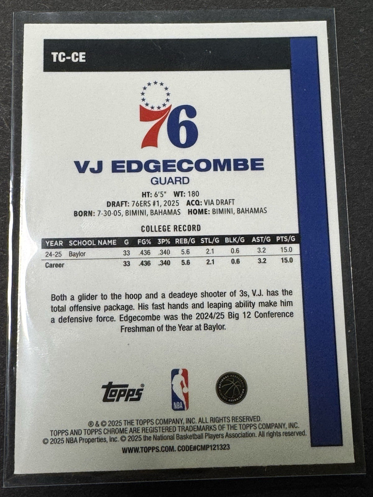 2025-26 Topps VJ Edgecomb 1980-81 Topps Chrome Silver Pack Mojo Refractor Prizm