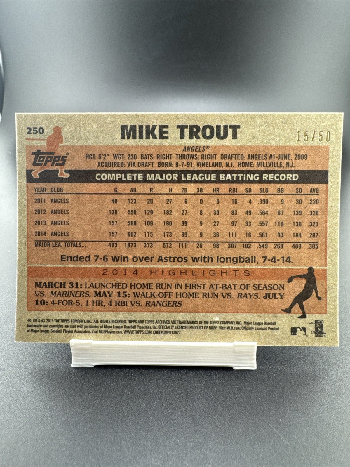 2015 Topps Mike Trout #250 15/50