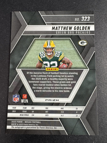 2025 Mosaic Matthew Golden Silver Mosaic Prizm Auto RC #323 Green Bay Packers