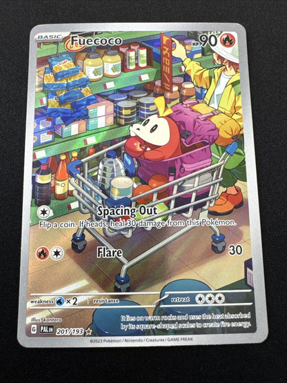 SV02: Paldea Evolved Fuecoco #201/193 Holo Fuecoco At Grocery Store Art