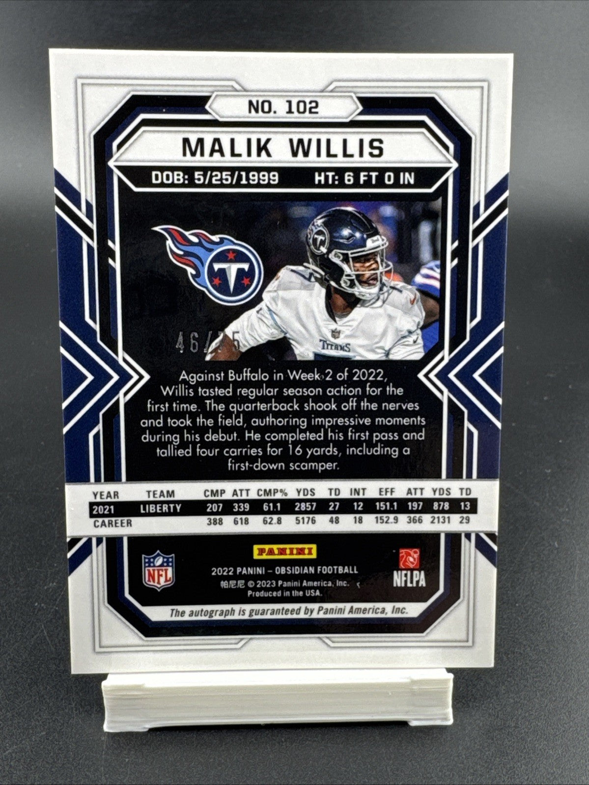 2022 Panini Obsidian Orange Malik Willis #/75 Rookie Card RC Auto