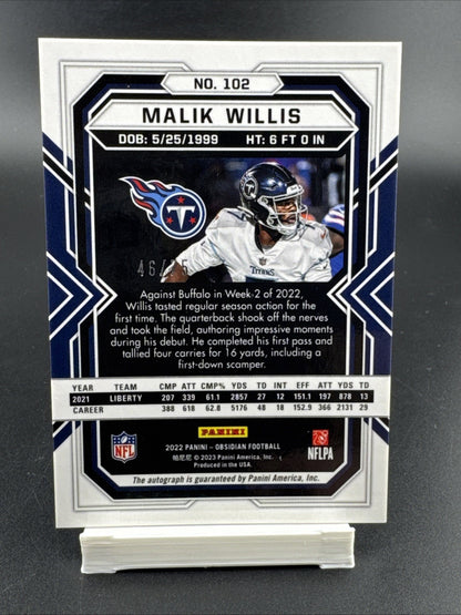2022 Panini Obsidian Orange Malik Willis #/75 Rookie Card RC Auto
