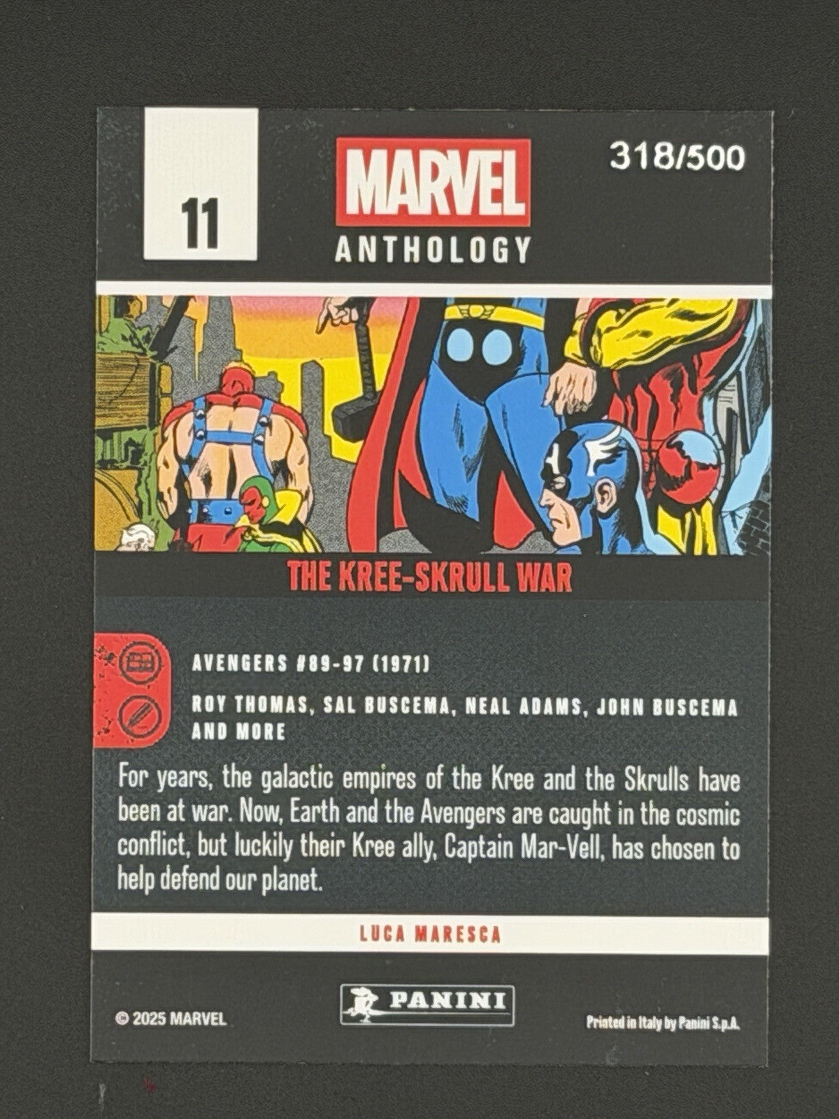 2025 PANINI MARVEL ANTHOLOGY GLITCH HOLO /500 THE KREE-SKRULL WAR #11Cpt America